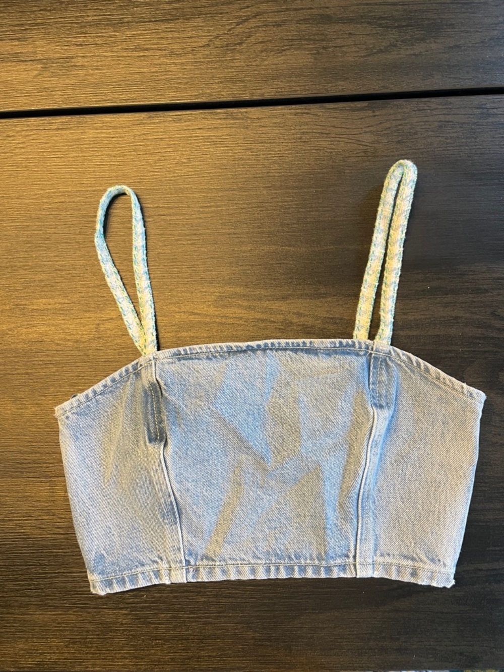 Zara Denim Crop Tank Top with Braided Straps